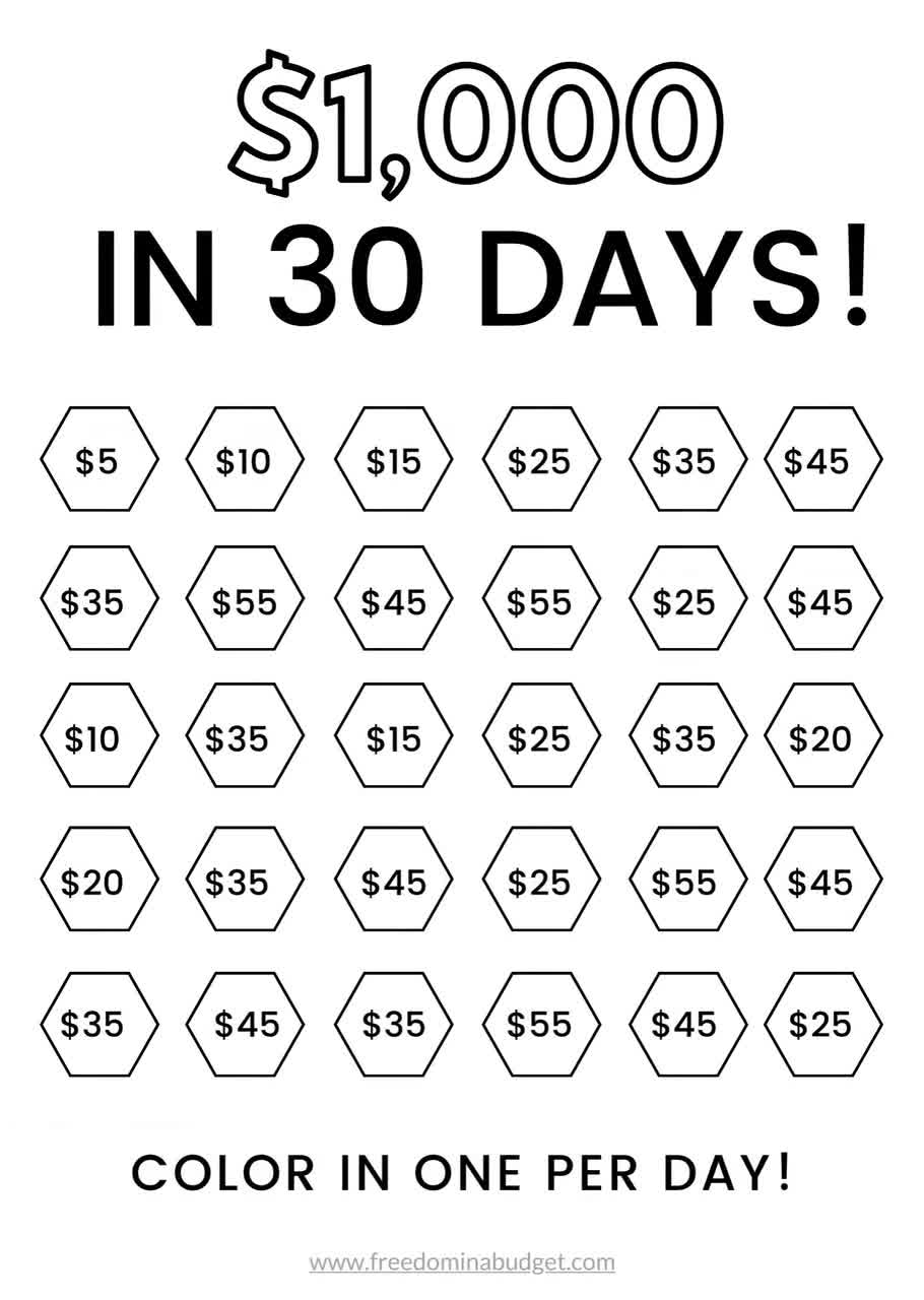 Money Saving Challenge Printable Save 1000 In 30 Days Etsy Canada