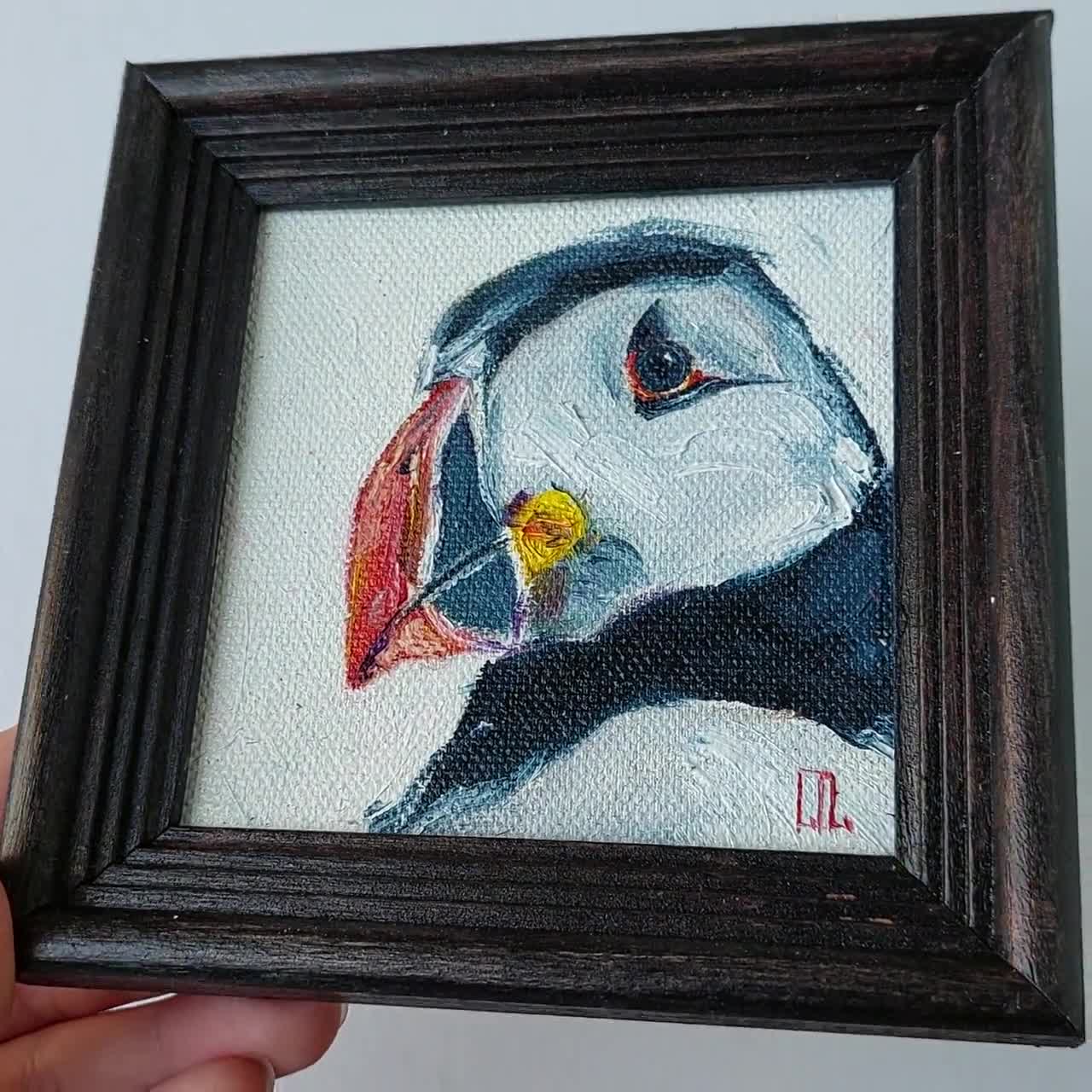 Bird Painting Siberian Jay Original Art 4x4 Small Canvas Art Friend Gifts Colorful Tiny Art by ArtLopatina