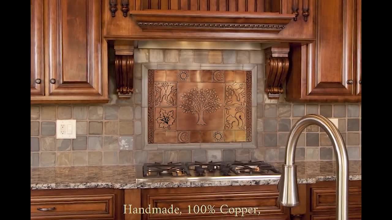 Beautiful, unique backsplash with nature - Set of 29 Handmade tiles - 100% Copper, Stainless Steel or Brass