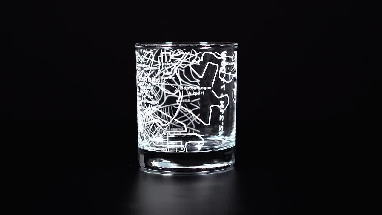 Greenline Goods Whiskey Glasses 10 Oz Tumbler for Boston Lovers | Etched with Boston Map Old Fashioned Rocks Glass Single Glass 