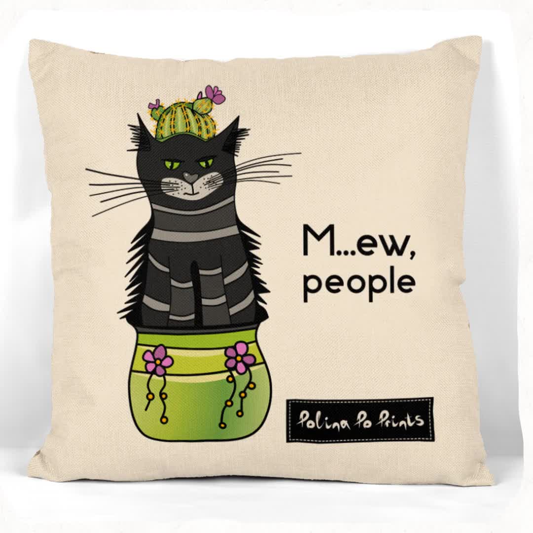 18x18 Cat Gifts & Gift For Cat Lovers & Ew People Gifts Black Ew People Lover I Kitten I Cute Cat Throw Pillow Multicolor 