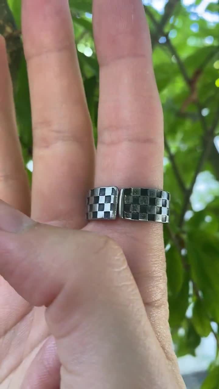 black and white checkered spoon ring