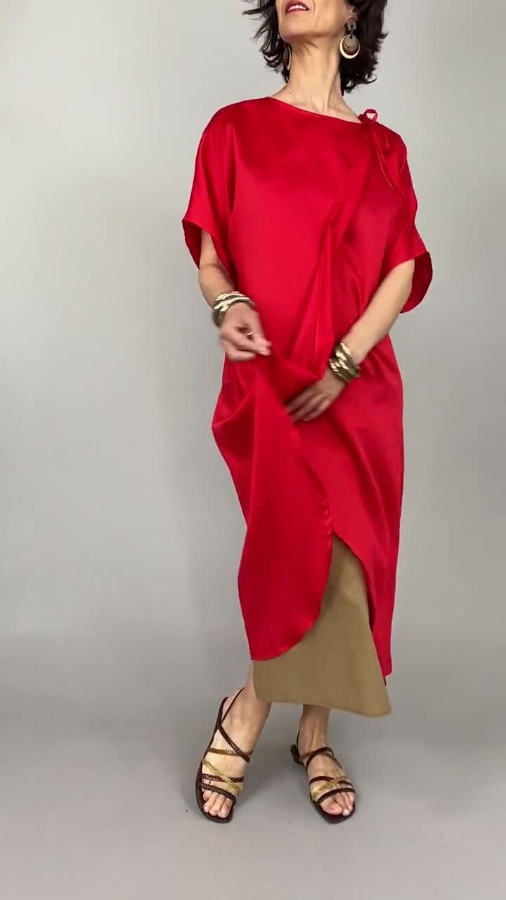 Red cotton shirt dress for women Long red handmade cotton dress for women size XXS-XL