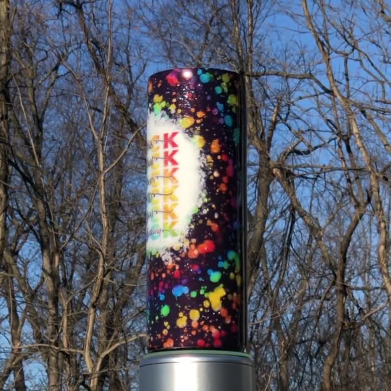 White Background Straw Waterslide F-bomb F*ck Everything Rainbow Splatter Sparkly Resin Tumbler 20 oz Skinny Stainless Cup with Lid