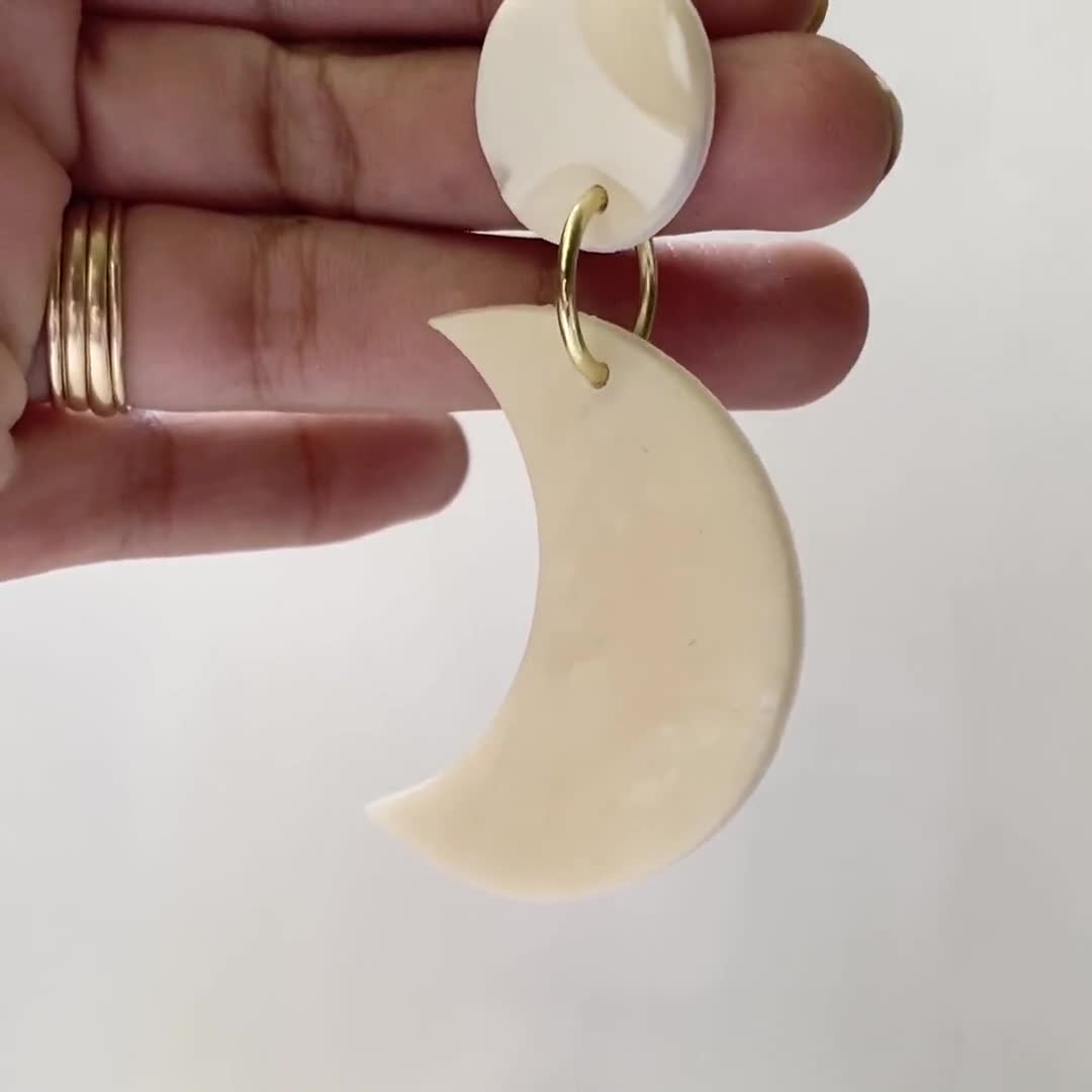Details about  / Handmade Earrings Moon Star Polymer Clay Dangle Drop Lightweight