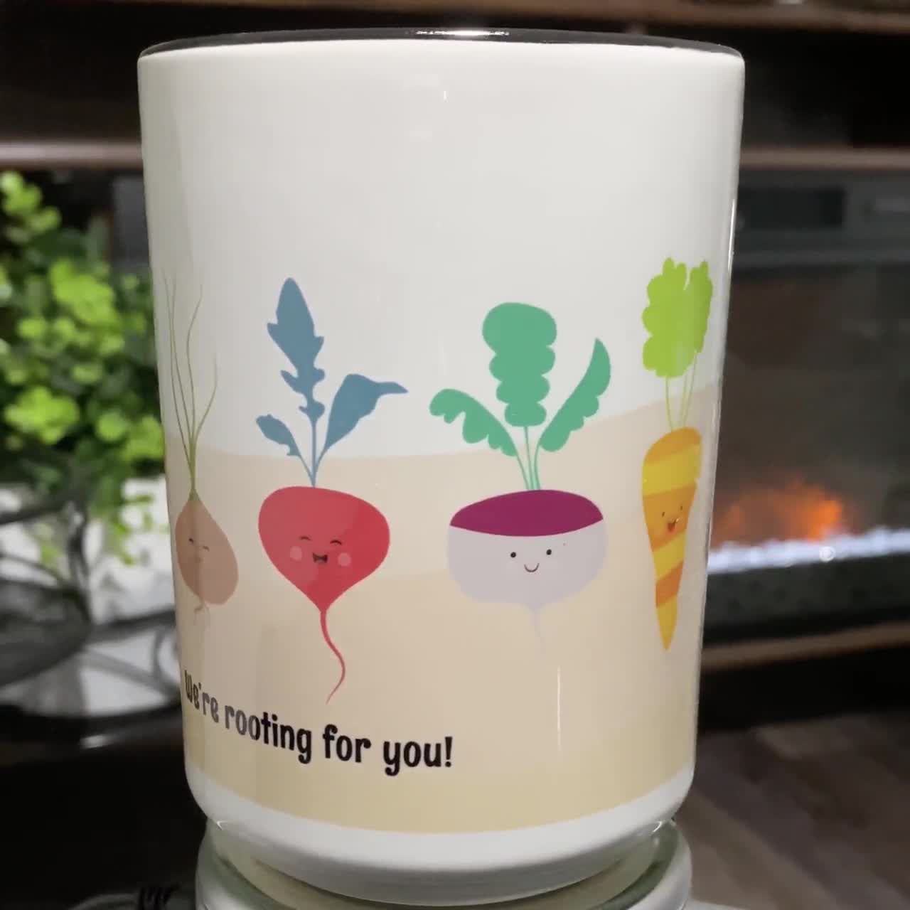 Rooting for You Veggie Coffee Mug Motivational Ceramic Microwave and Dishwasher Safe Cup 
