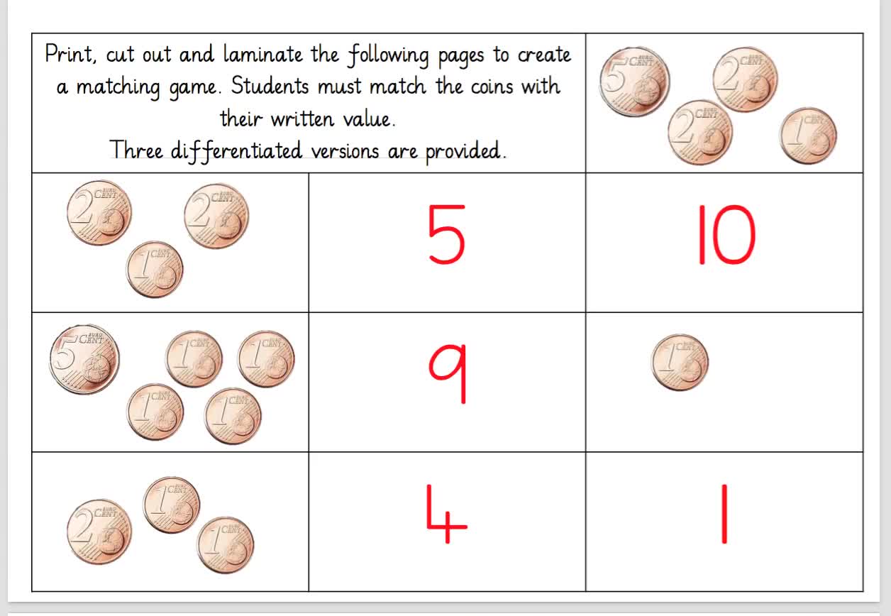 printable math worksheets fun classroom activity euro coins etsy ireland