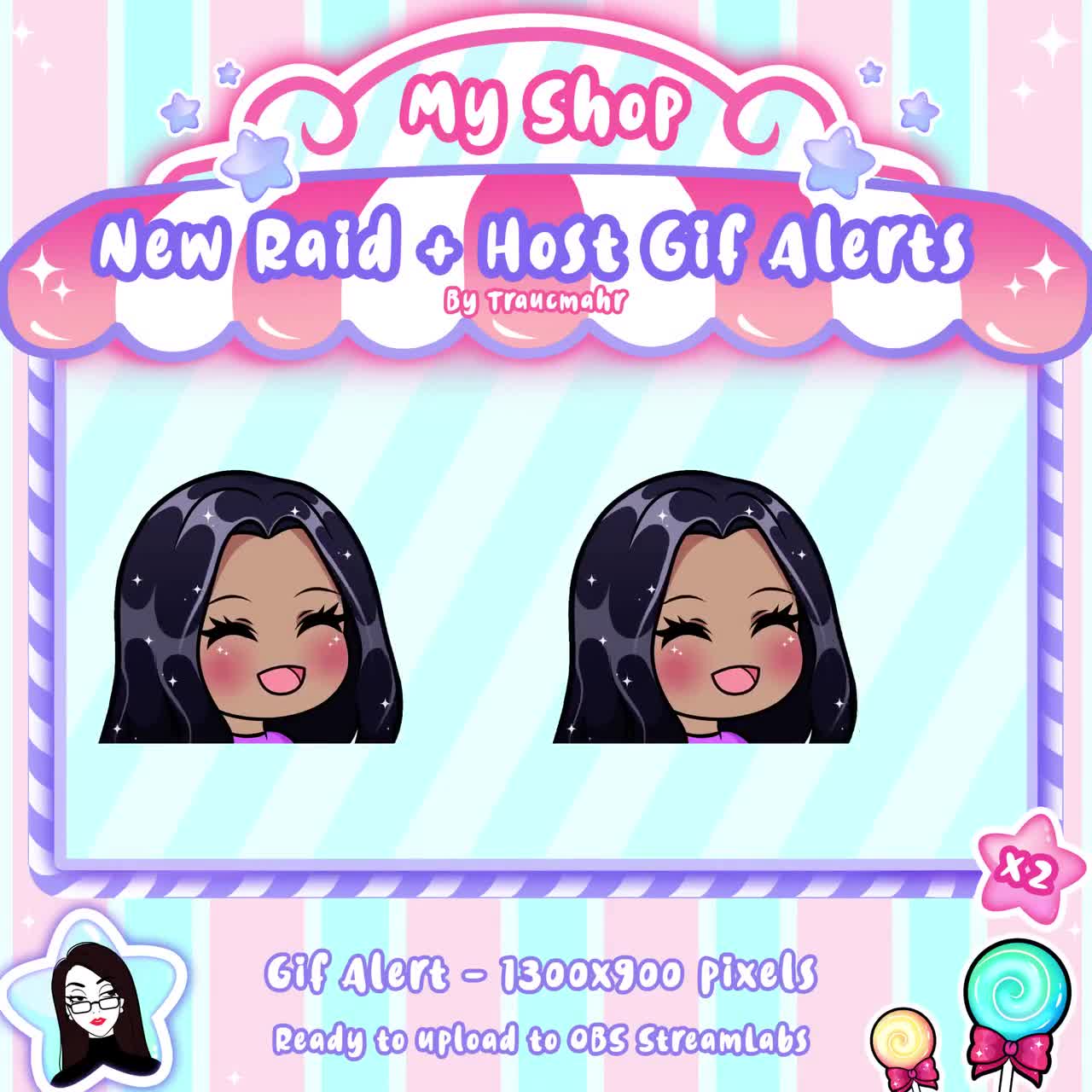 Animated Gif Raid Host Alerts Of A Cute Chibi Black Hair Etsy