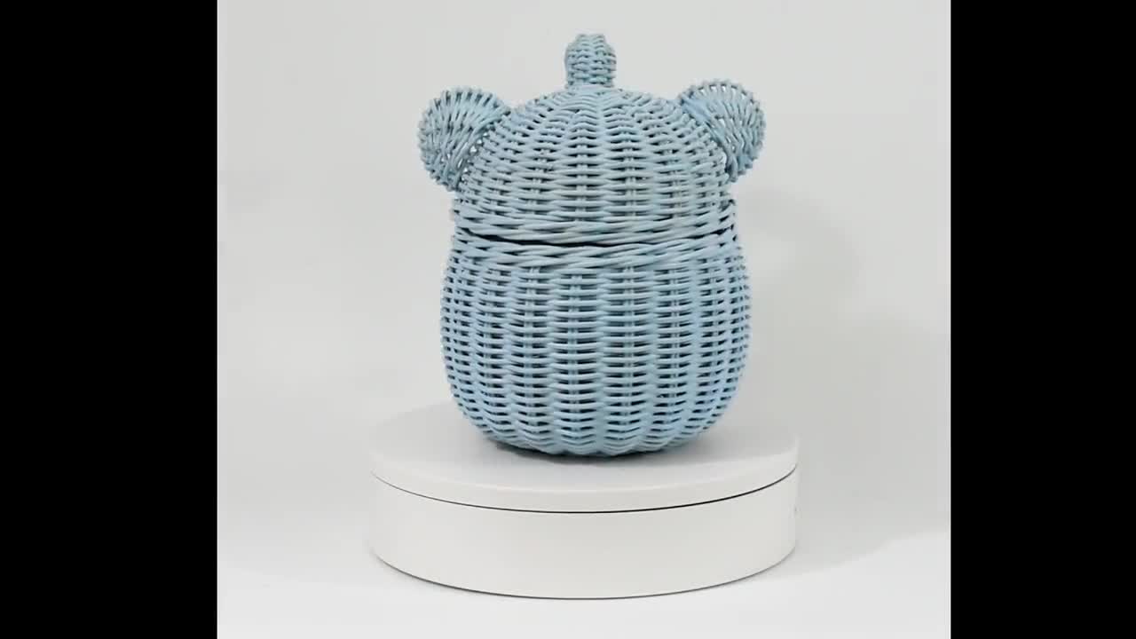 Small Blue Elephant Rattan Storage Basket Hand Woven Shelf Organizer Wicker Gift 