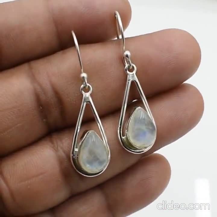 Natural Rainbow Moonstone Earring For Women 925 Sterling Silver Oval Jewellery Chakra Healing Latch Back