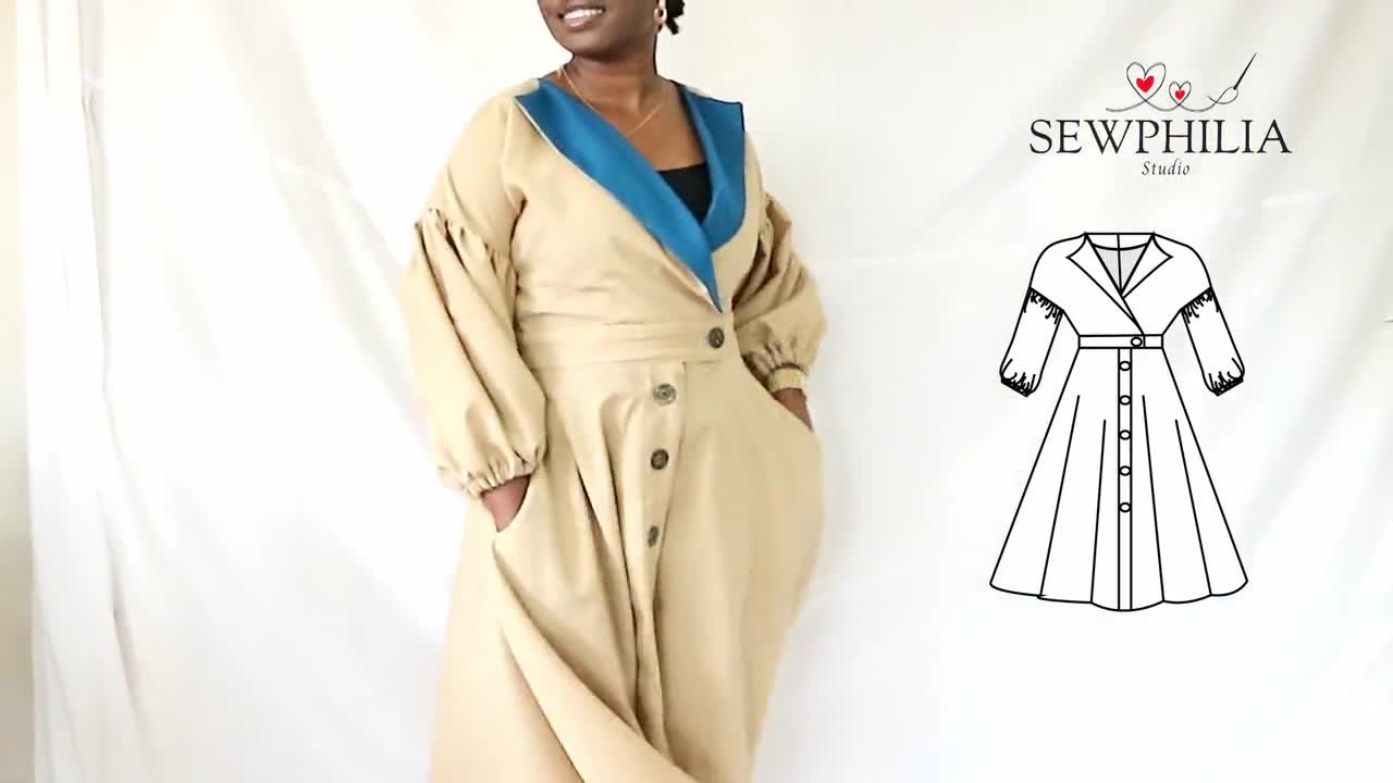 Sewing Pattern for Women US Size 20-36 Wrap dress PDF Sewing pattern Puff sleeve wrap dress with pockets digital pdf sewing pattern