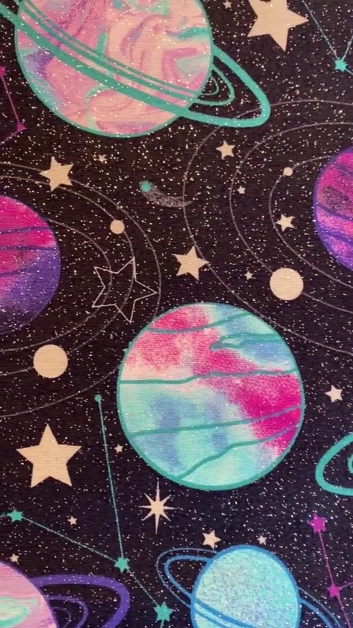 Star Planets Glitter Navy Starlight 3 Wishes Fabric Craft Supplies ...